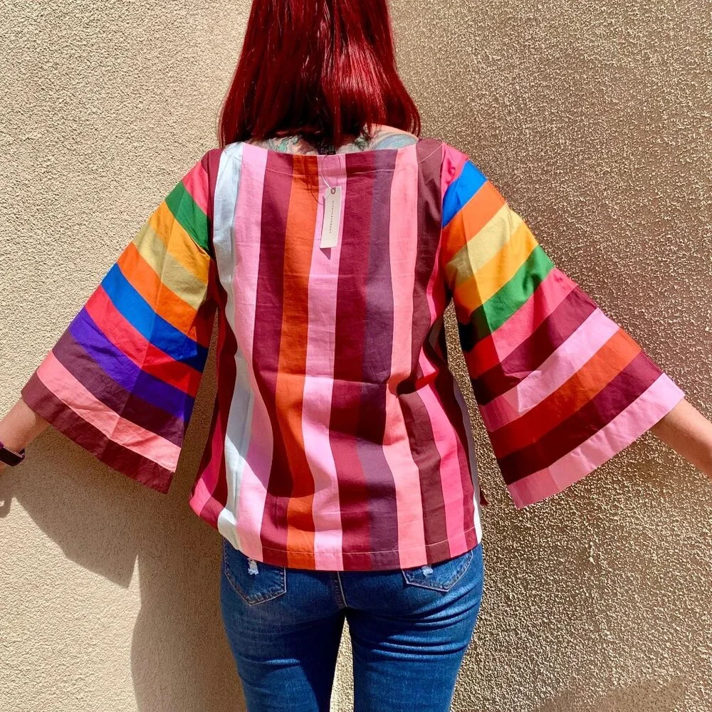 NWT Anthropologie Striped Rainbow Bell Sleeve Top - Picture 5 of 11